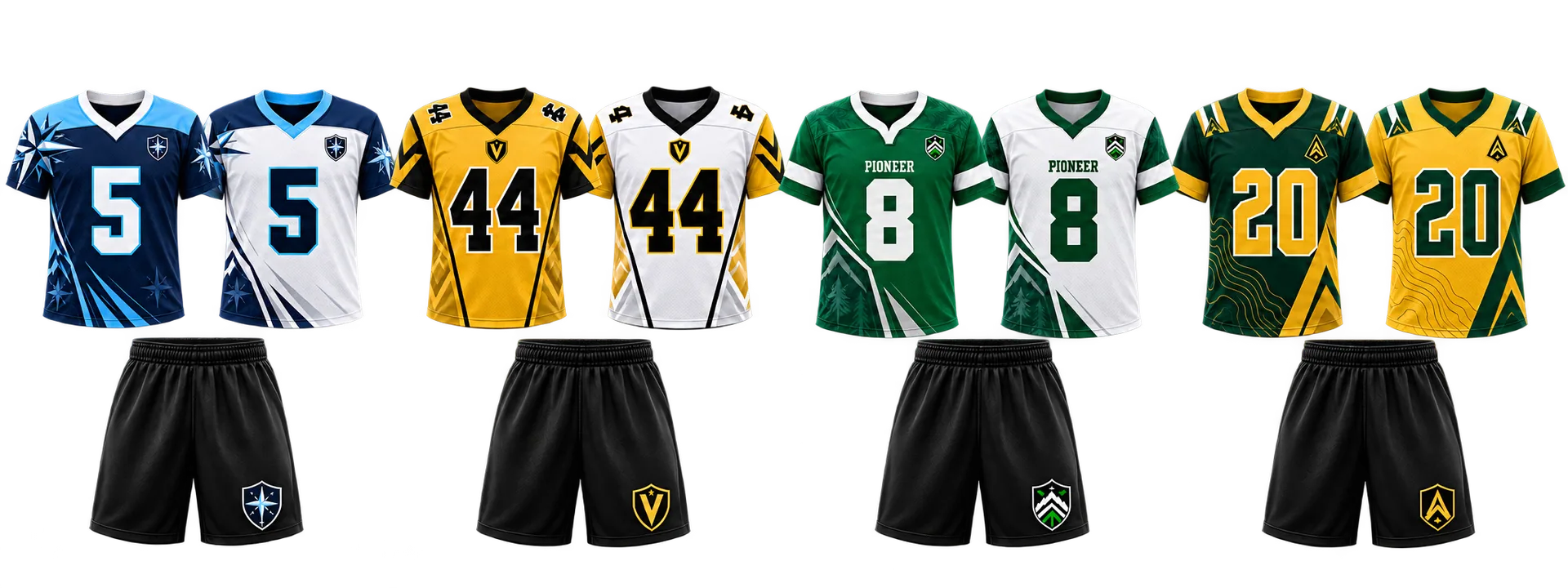 Northstar FB — both faces of one reversible jersey, with black shorts