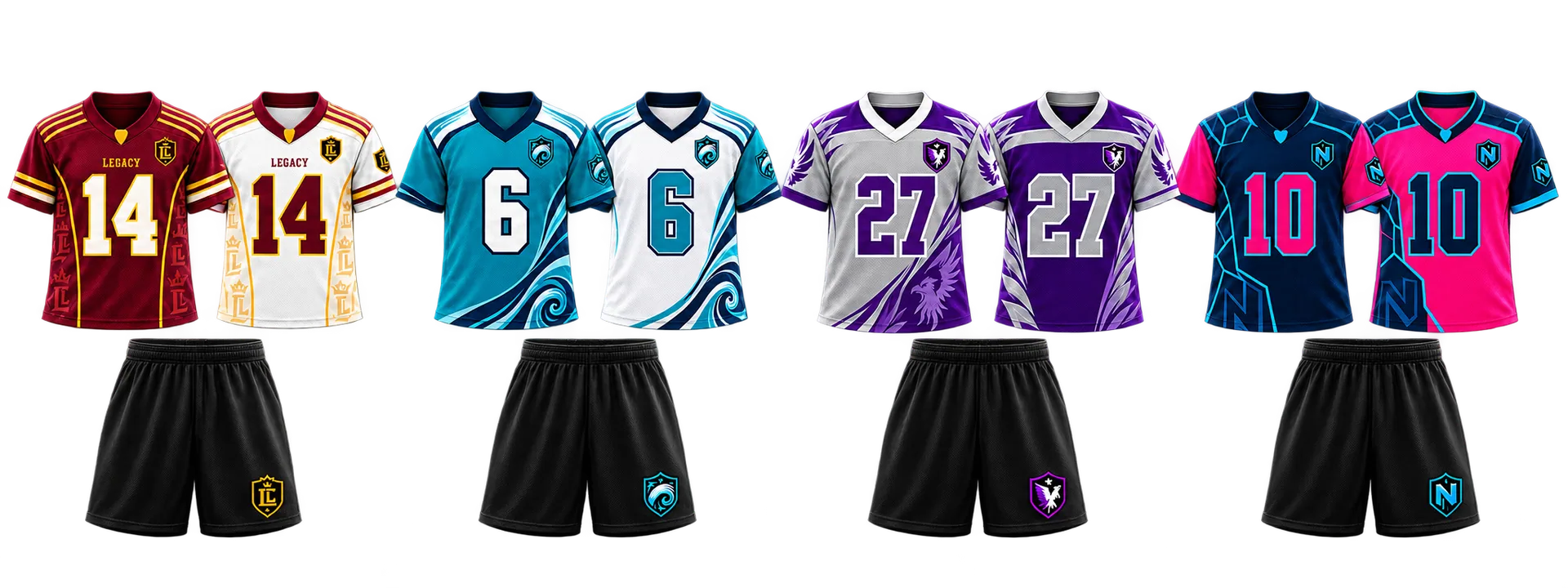 Legacy FB — both faces of one reversible jersey, with black shorts
